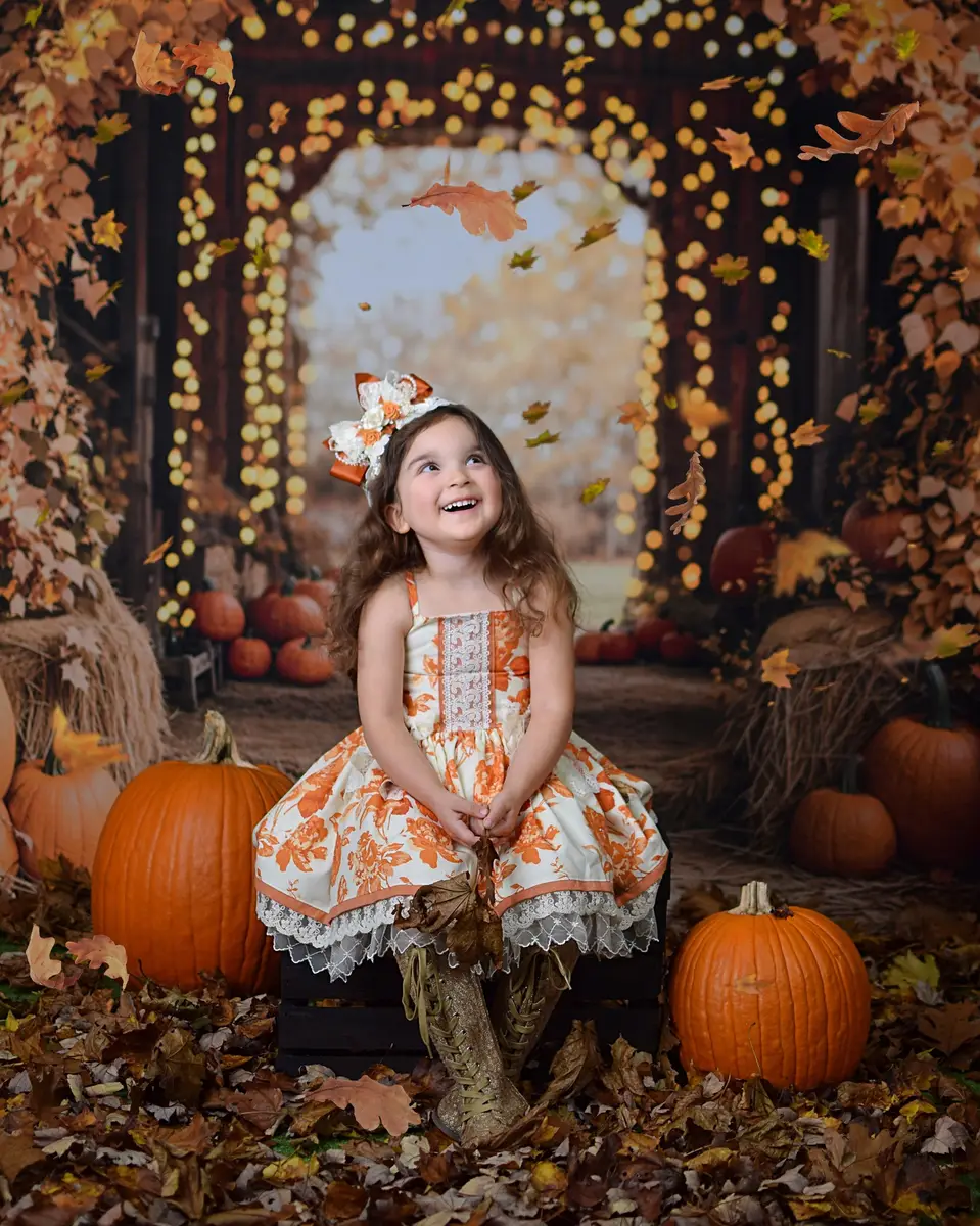 Kate Autumn Maple Arch Pumpkins Barn Backdrop Designed by Emetselch - Image 3
