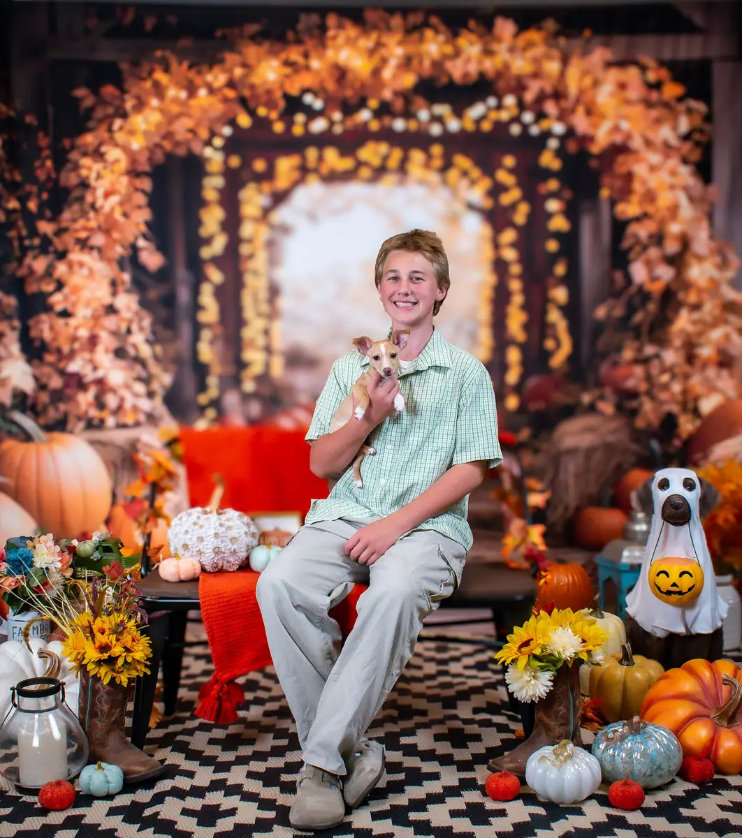 Kate Autumn Maple Arch Pumpkins Barn Backdrop Designed by Emetselch - Image 4