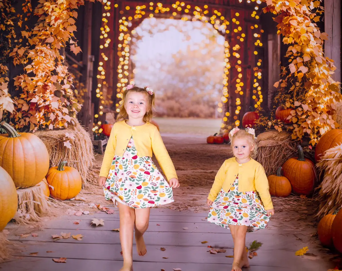 Kate Autumn Maple Arch Pumpkins Barn Backdrop Designed by Emetselch - Image 5