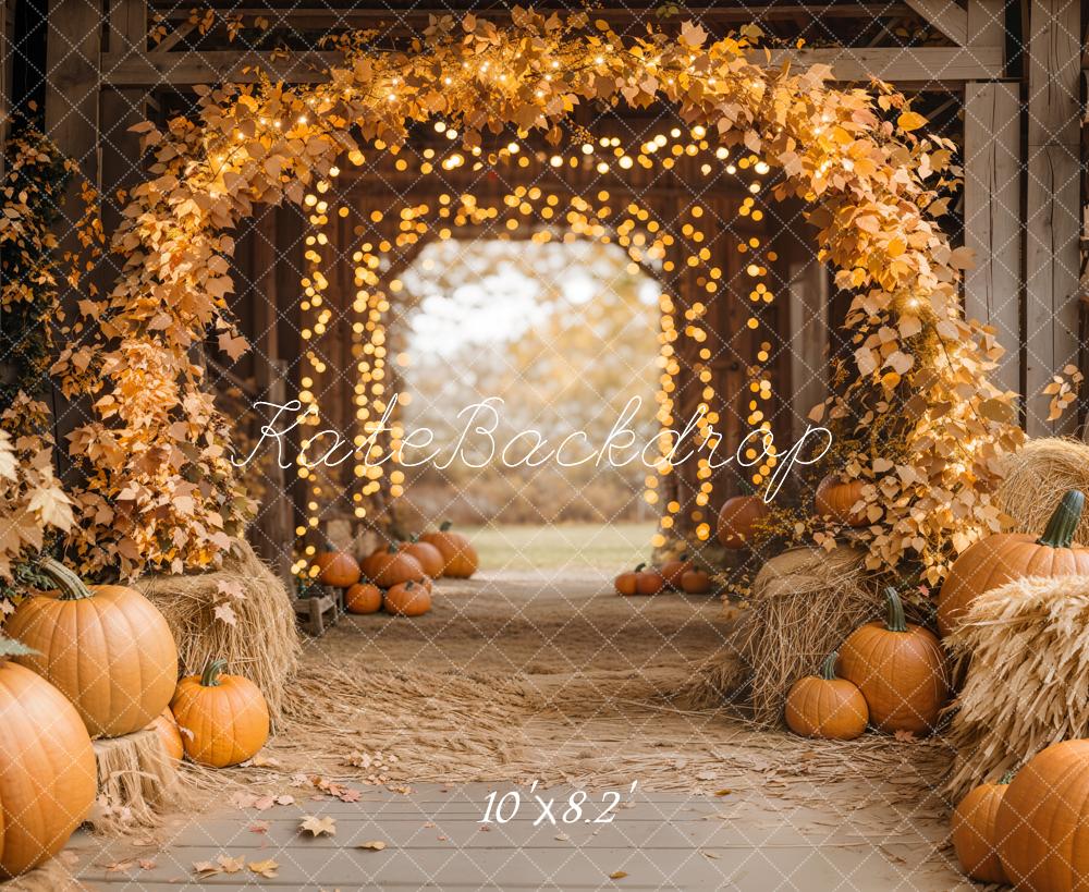Kate Autumn Maple Arch Pumpkins Barn Backdrop Designed by Emetselch - Image 9