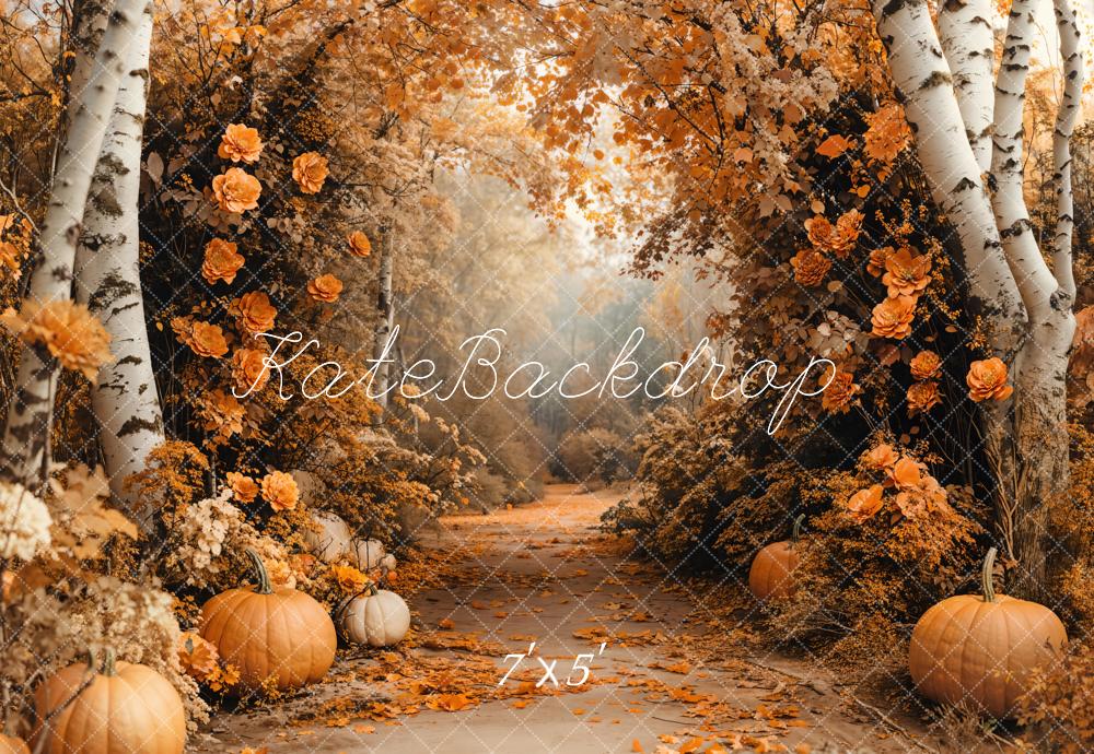 Kate Autumn Maple Forest Flowers Pumpkin Backdrop Designed by Emetselch - Image 2