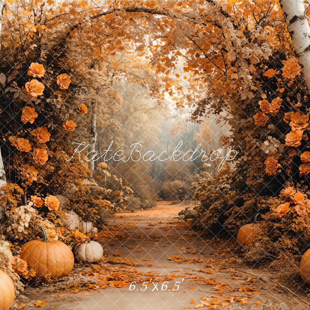 Kate Autumn Maple Forest Flowers Pumpkin Backdrop Designed by Emetselch - Image 4