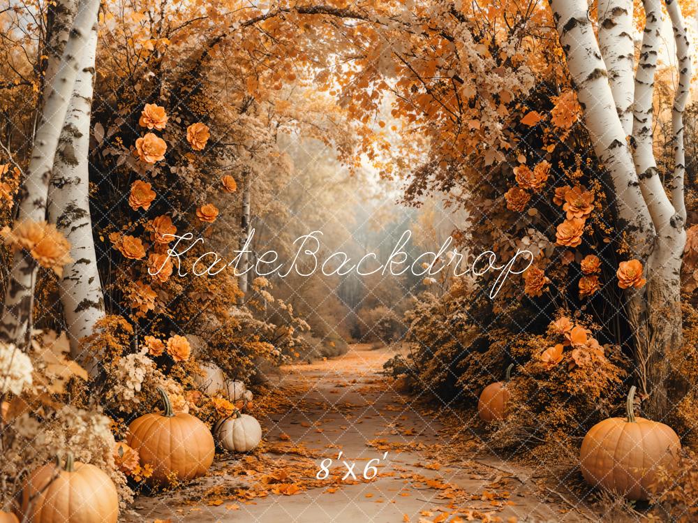Kate Autumn Maple Forest Flowers Pumpkin Backdrop Designed by Emetselch - Image 5