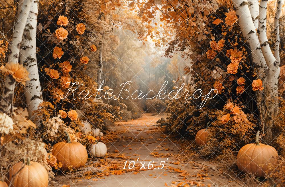 Kate Autumn Maple Forest Flowers Pumpkin Backdrop Designed by Emetselch - Image 6