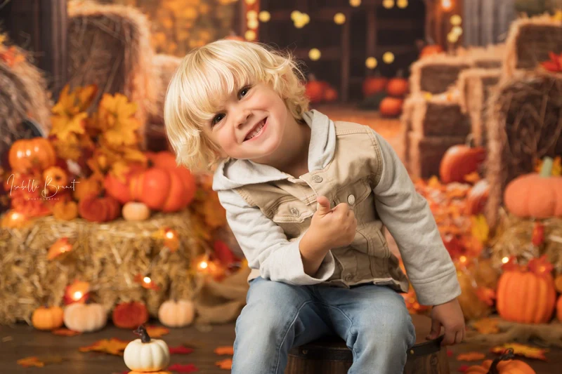 Kate Autumn Maple Leaf Barn Pumpkin Straw Backdrop Designed by Emetselch - Image 3