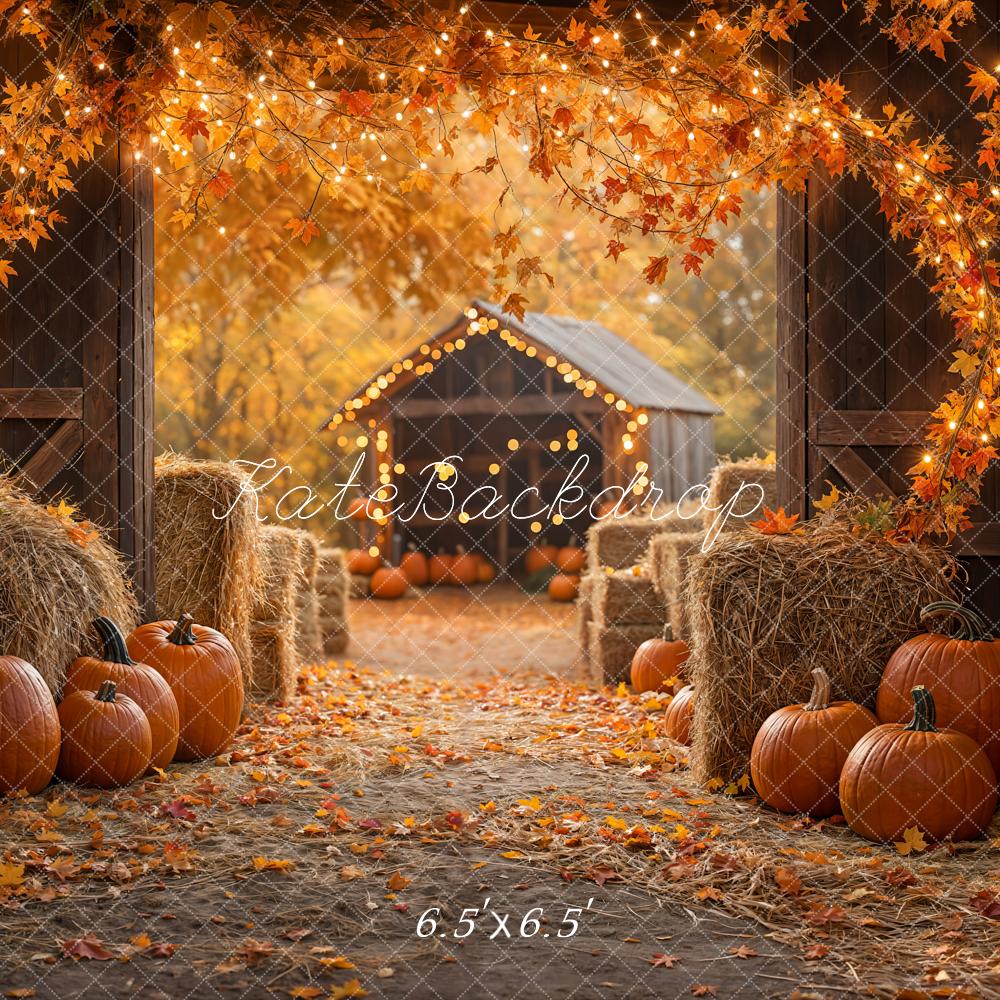 Kate Autumn Maple Leaf Barn Pumpkin Straw Backdrop Designed by Emetselch - Image 4