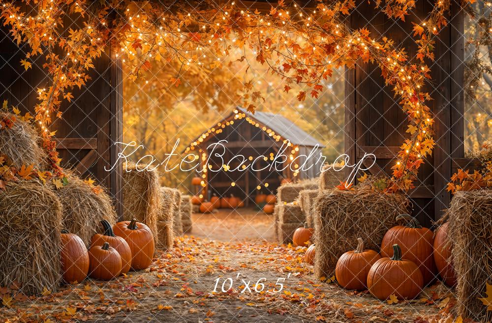 Kate Autumn Maple Leaf Barn Pumpkin Straw Backdrop Designed by Emetselch - Image 5