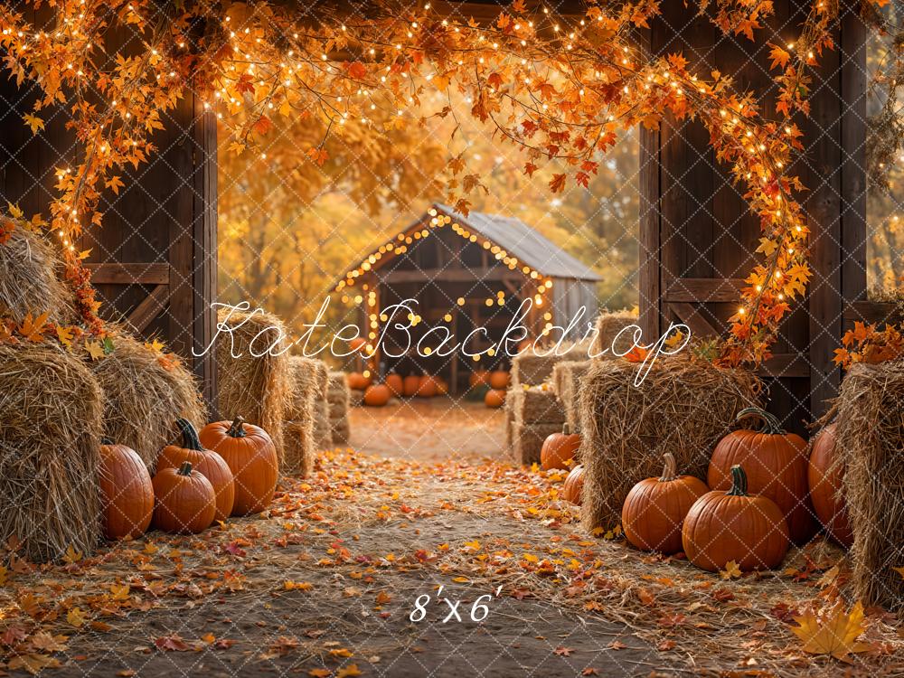 Kate Autumn Maple Leaf Barn Pumpkin Straw Backdrop Designed by Emetselch - Image 6
