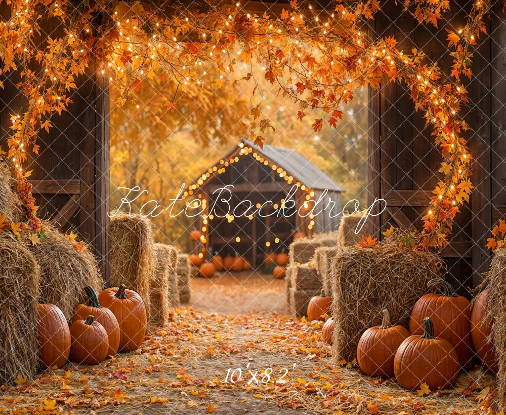 Kate Autumn Maple Leaf Barn Pumpkin Straw Backdrop Designed by Emetselch - Image 7
