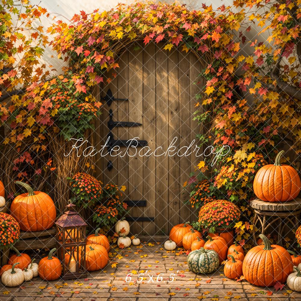 Kate Autumn Maple Leaf Pumpkin Wooden Door Backdrop Designed by Emetselch - Image 4