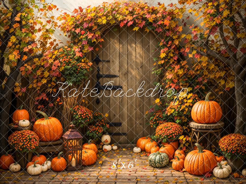 Kate Autumn Maple Leaf Pumpkin Wooden Door Backdrop Designed by Emetselch - Image 6