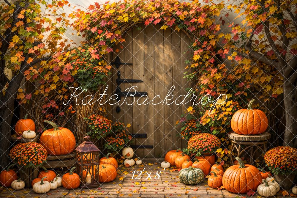 Kate Autumn Maple Leaf Pumpkin Wooden Door Backdrop Designed by Emetselch - Image 8
