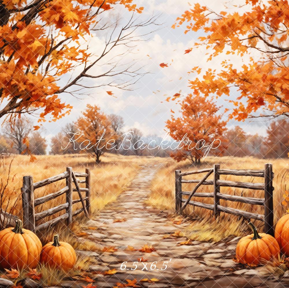 Kate Autumn Maple Leaves Forest Field Pumpkin Path Backdrop Designed by GQ - Image 4