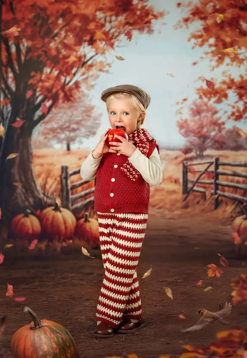 Kate Autumn Maple Leaves Forest Field Pumpkin Path Backdrop Designed by GQ - Image 5