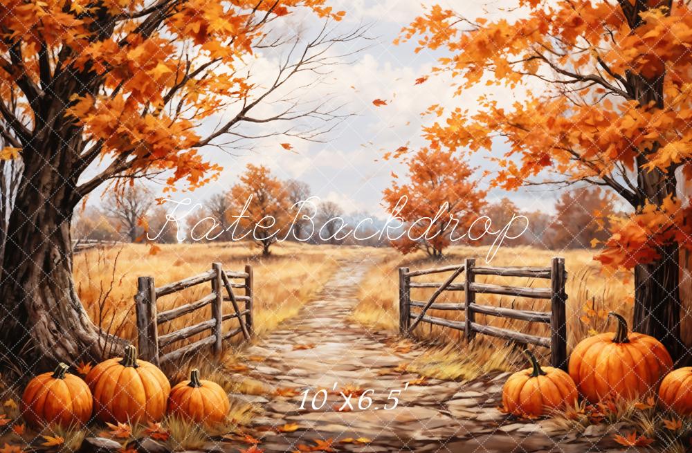 Kate Autumn Maple Leaves Forest Field Pumpkin Path Backdrop Designed by GQ - Image 7