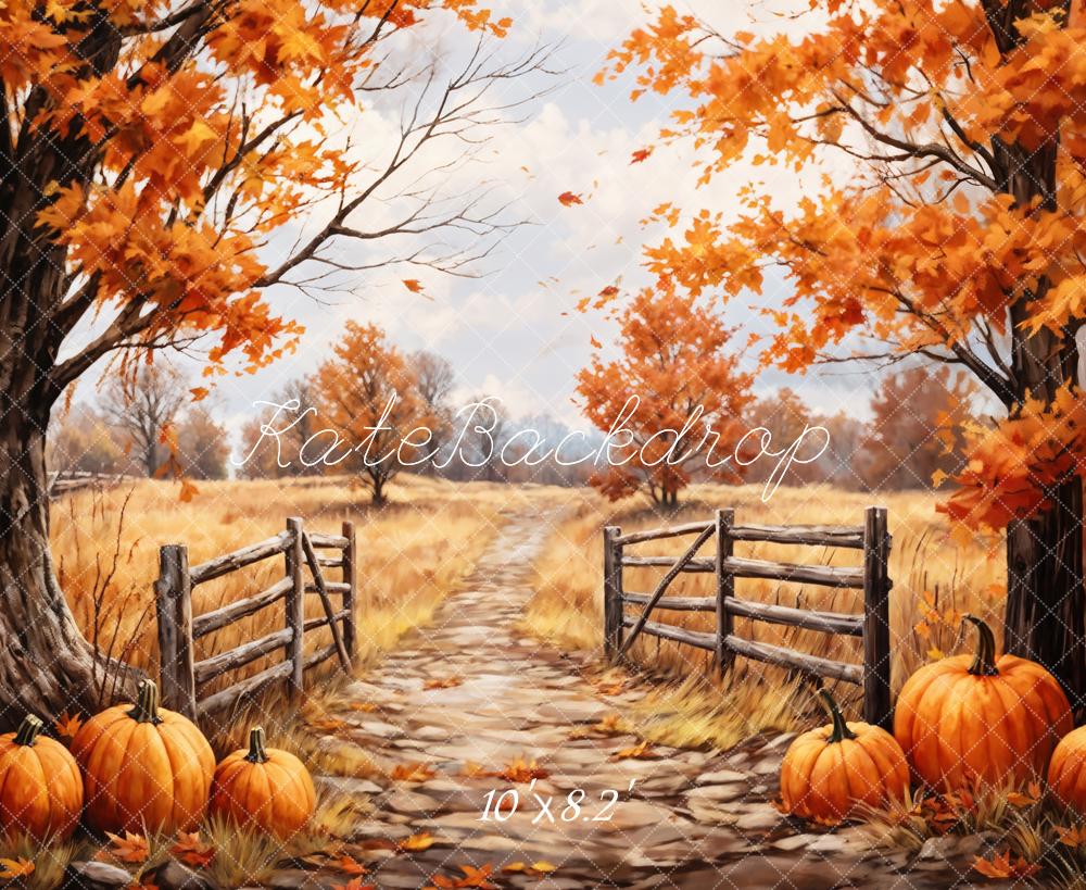 Kate Autumn Maple Leaves Forest Field Pumpkin Path Backdrop Designed by GQ - Image 8