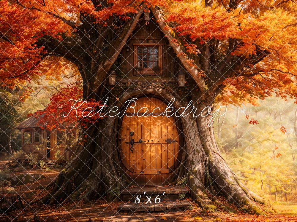 Kate Autumn Maple Leaves Treehouse Forest Backdrop Designed by Emetselch - Image 3