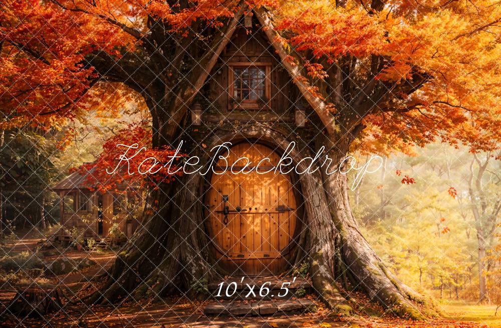 Kate Autumn Maple Leaves Treehouse Forest Backdrop Designed by Emetselch - Image 4