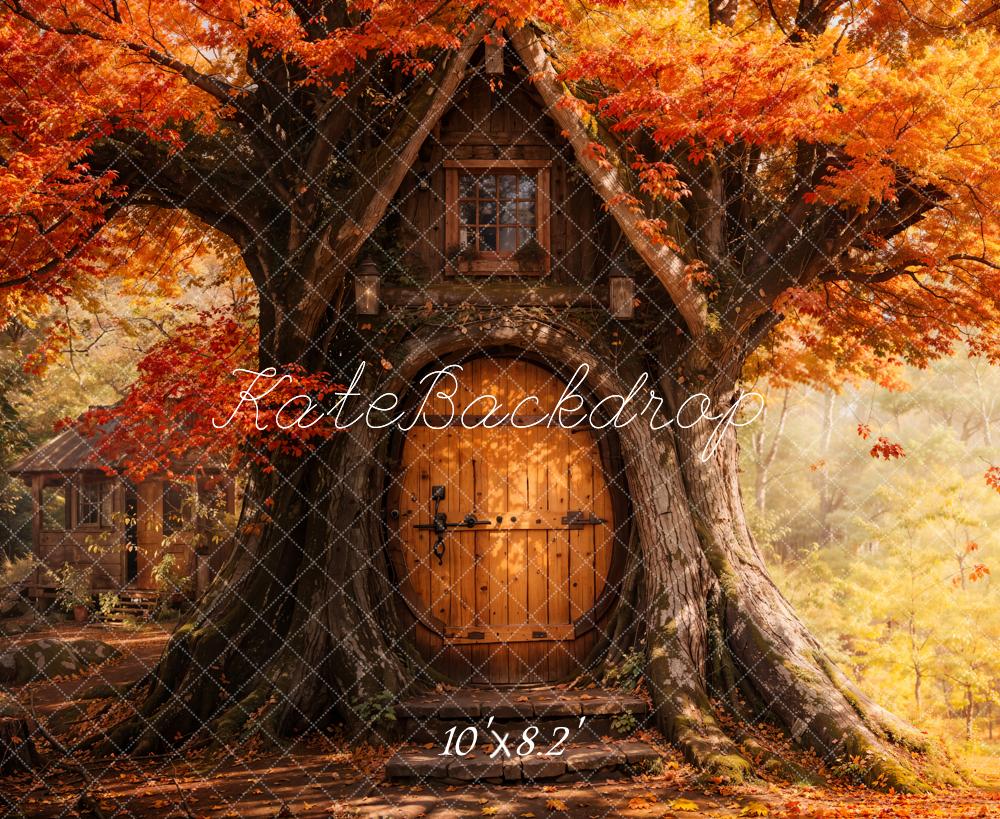 Kate Autumn Maple Leaves Treehouse Forest Backdrop Designed by Emetselch - Image 5