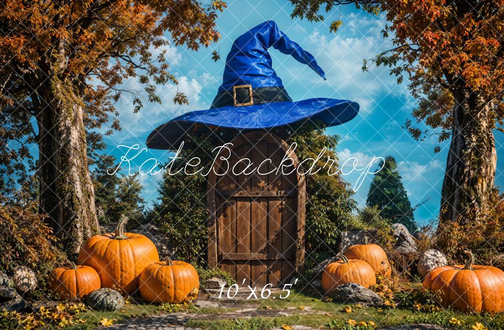 Kate Autumn Maple Tree Blue Magic Hat House Backdrop Designed by Emetselch - Image 4