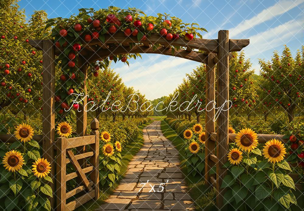 Kate Autumn Orchard Arch Sunflowers Path Backdrop Designed by Mini MakeBelieve