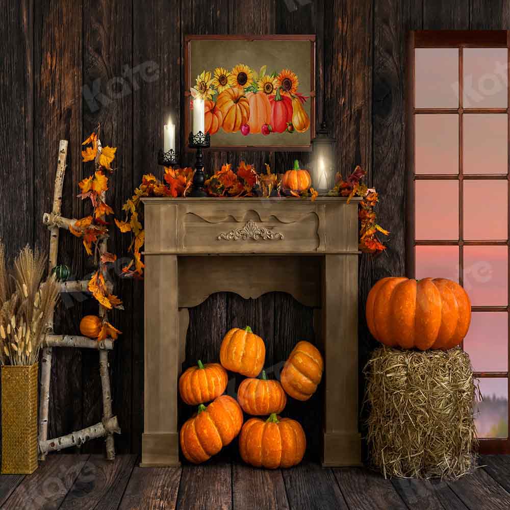 Kate Autumn Pumpkin Backdrop Wood Grain Designed by Emetselch - Image 2
