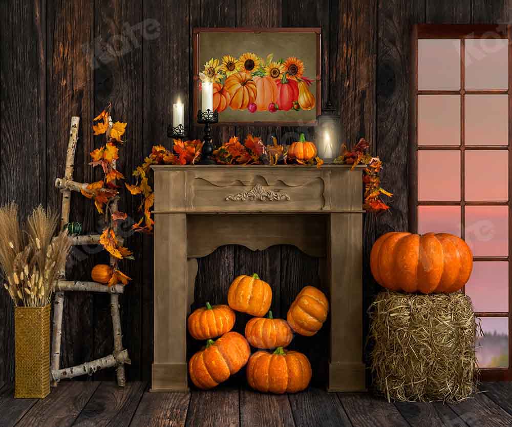 Kate Autumn Pumpkin Backdrop Wood Grain Designed by Emetselch - Image 3