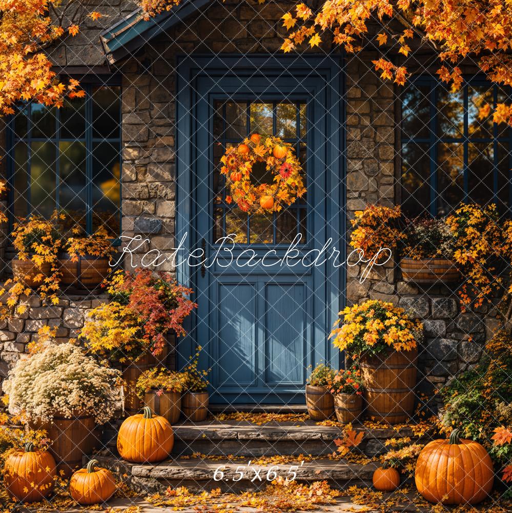 Kate Autumn Pumpkin Blue Doorstep Backdrop Designed by Emetselch - Image 2