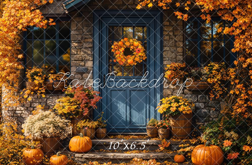 Kate Autumn Pumpkin Blue Doorstep Backdrop Designed by Emetselch - Image 4