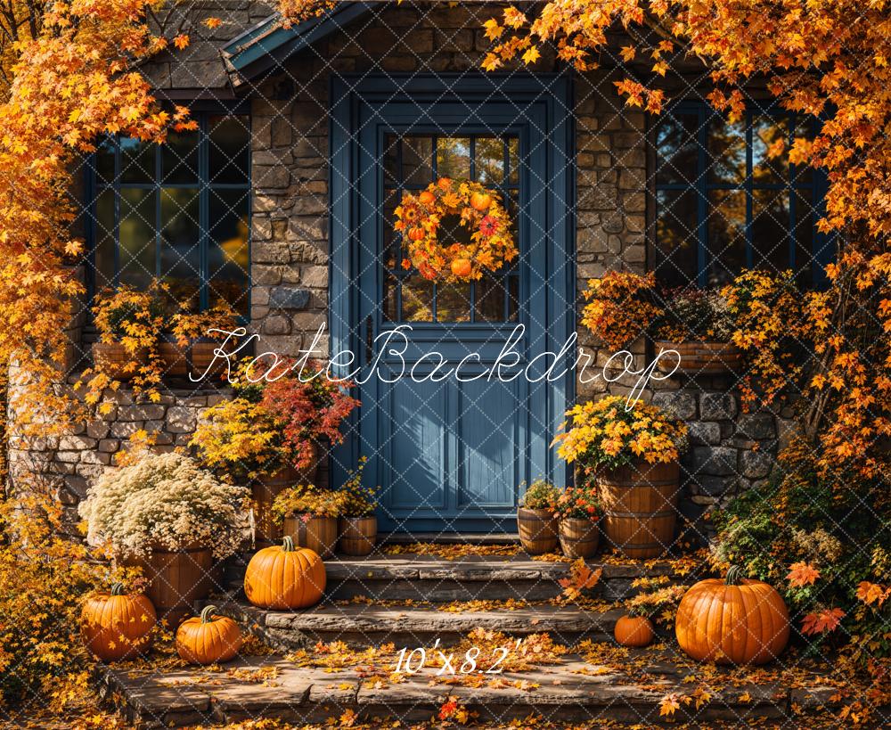 Kate Autumn Pumpkin Blue Doorstep Backdrop Designed by Emetselch - Image 5