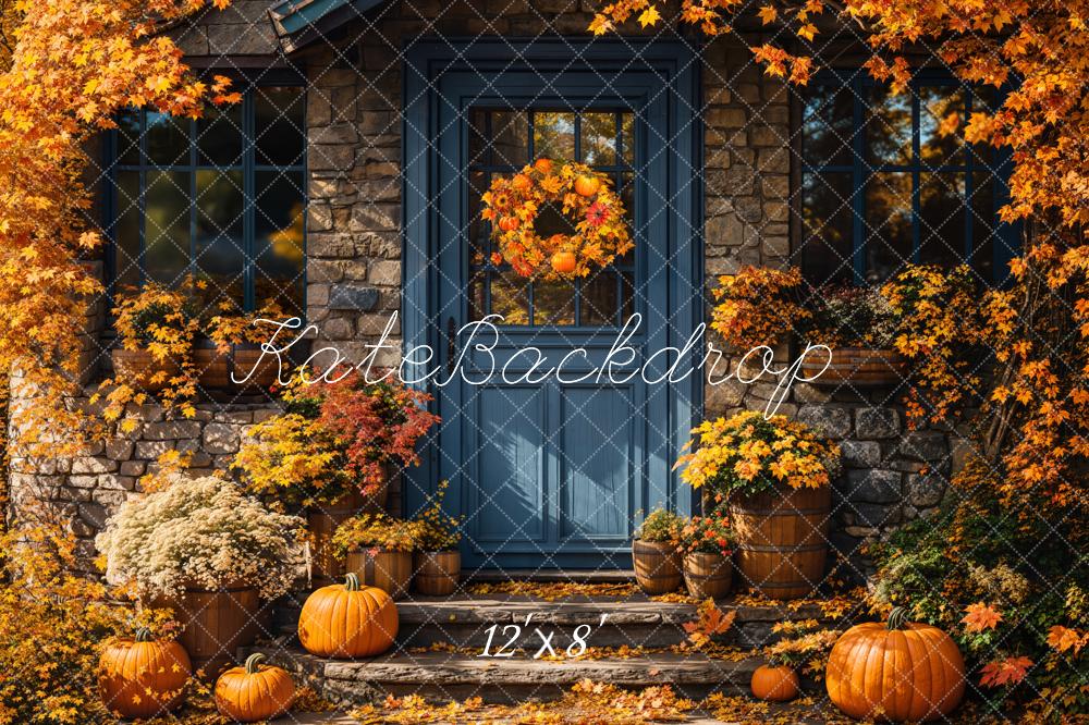 Kate Autumn Pumpkin Blue Doorstep Backdrop Designed by Emetselch - Image 7