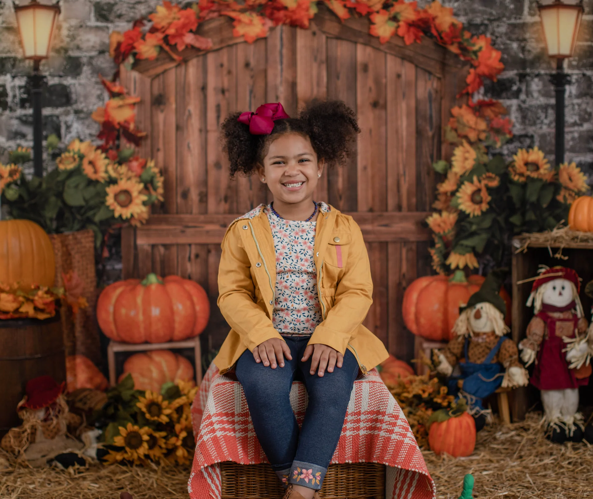 Kate Autumn Pumpkin Brick Barn Door Backdrop Designed by Emetselch - Image 3