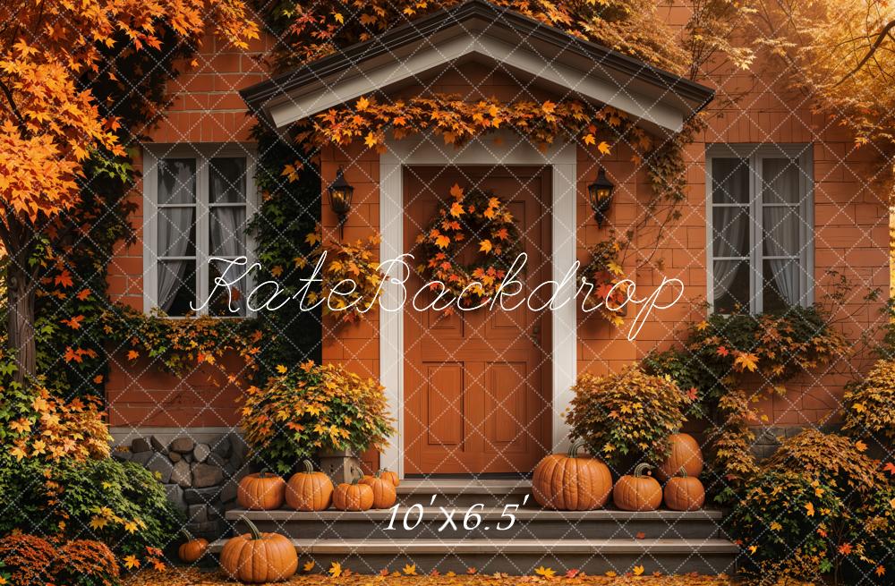 Kate Autumn Pumpkin Doorway Maple Leaves Backdrop Designed by Emetselch - Image 4
