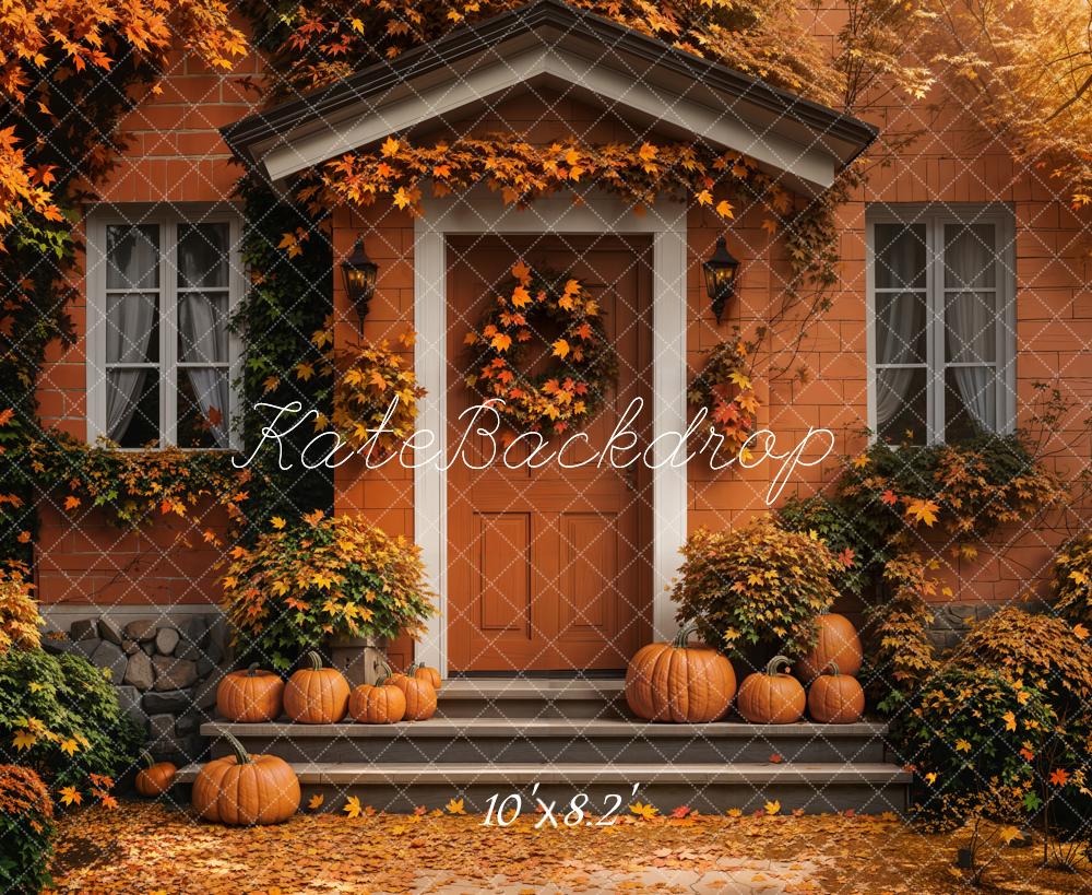 Kate Autumn Pumpkin Doorway Maple Leaves Backdrop Designed by Emetselch - Image 5