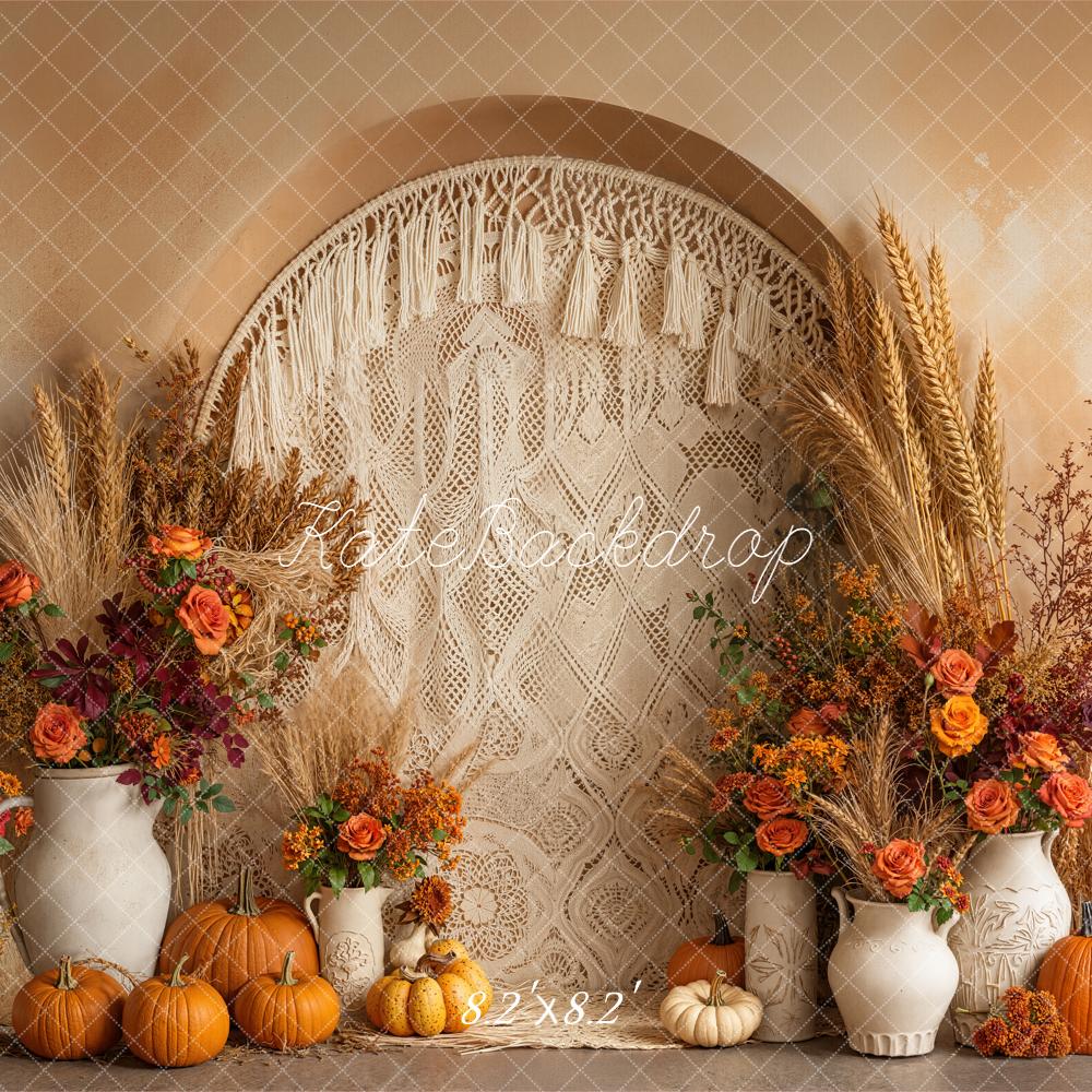 Kate Autumn Pumpkin Floral Macrame Boho Backdrop Designed by Emetselch - Image 5