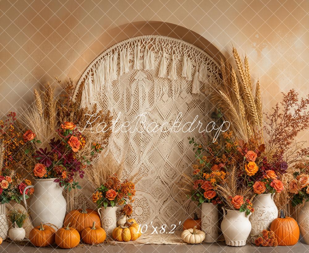 Kate Autumn Pumpkin Floral Macrame Boho Backdrop Designed by Emetselch - Image 6