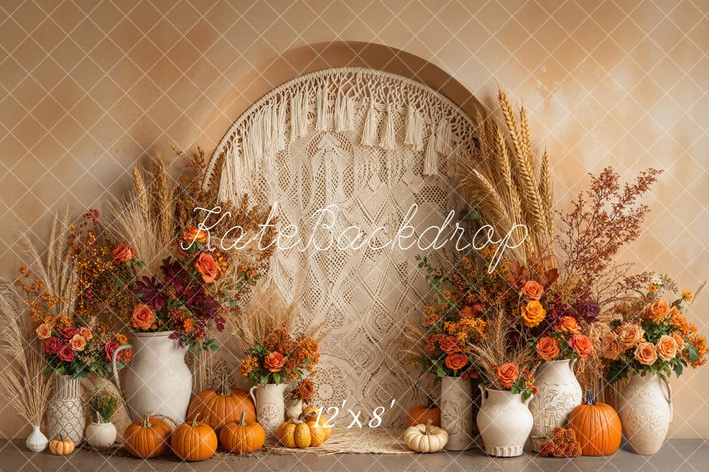 Kate Autumn Pumpkin Floral Macrame Boho Backdrop Designed by Emetselch - Image 8