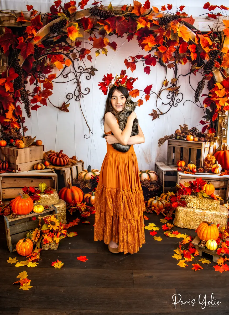 Kate Autumn Pumpkin Maple Leaf Wooden Arch Backdrop Designed by Patty Robert - Image 3