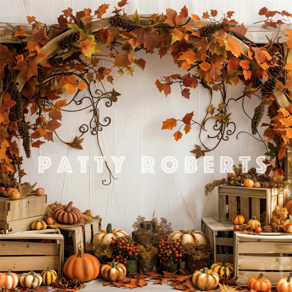 Kate Autumn Pumpkin Maple Leaf Wooden Arch Backdrop Designed by Patty Robert - Image 4
