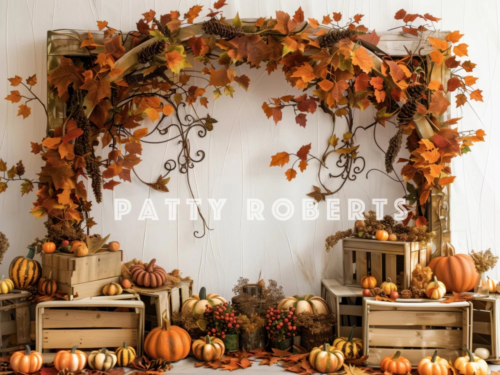 Kate Autumn Pumpkin Maple Leaf Wooden Arch Backdrop Designed by Patty Robert - Image 5