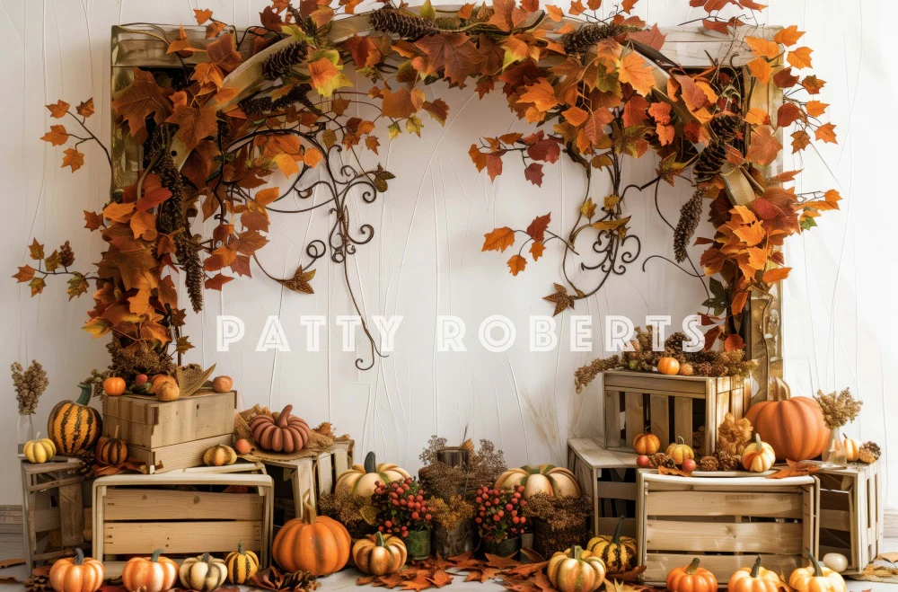 Kate Autumn Pumpkin Maple Leaf Wooden Arch Backdrop Designed by Patty Robert - Image 6