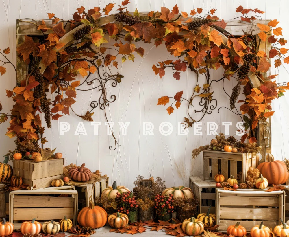 Kate Autumn Pumpkin Maple Leaf Wooden Arch Backdrop Designed by Patty Robert - Image 7