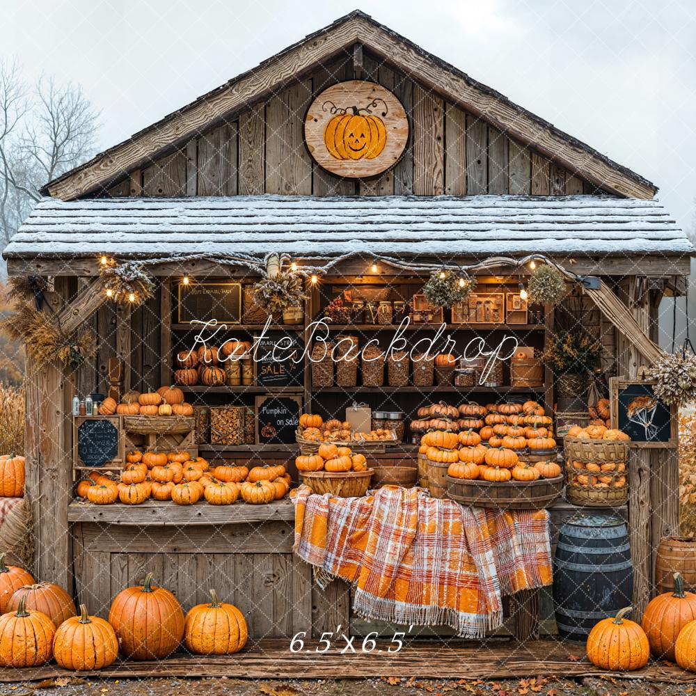 Kate Autumn Pumpkin Market Wooden Shed Backdrop Designed by Emetselch - Image 2