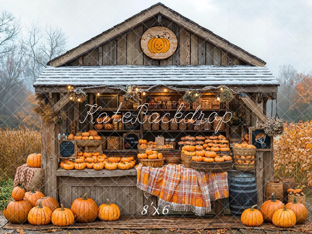 Kate Autumn Pumpkin Market Wooden Shed Backdrop Designed by Emetselch - Image 3