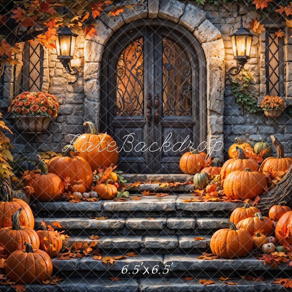 Kate Autumn Pumpkin Retro Stone Castle Backdrop Designed by Chain Photography - Image 2