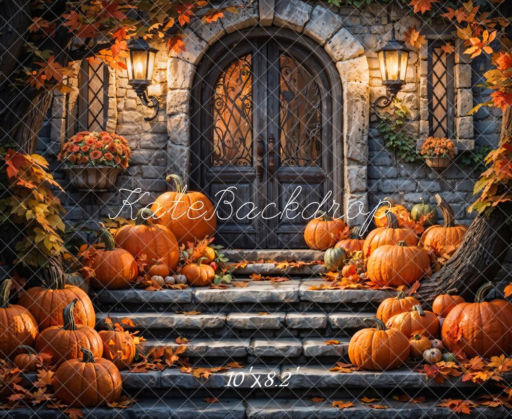 Kate Autumn Pumpkin Retro Stone Castle Backdrop Designed by Chain Photography - Image 5
