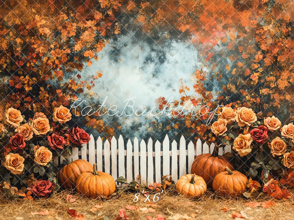 Kate Autumn Pumpkin Rose Garden Fence Backdrop Designed by Emetselch - Image 3