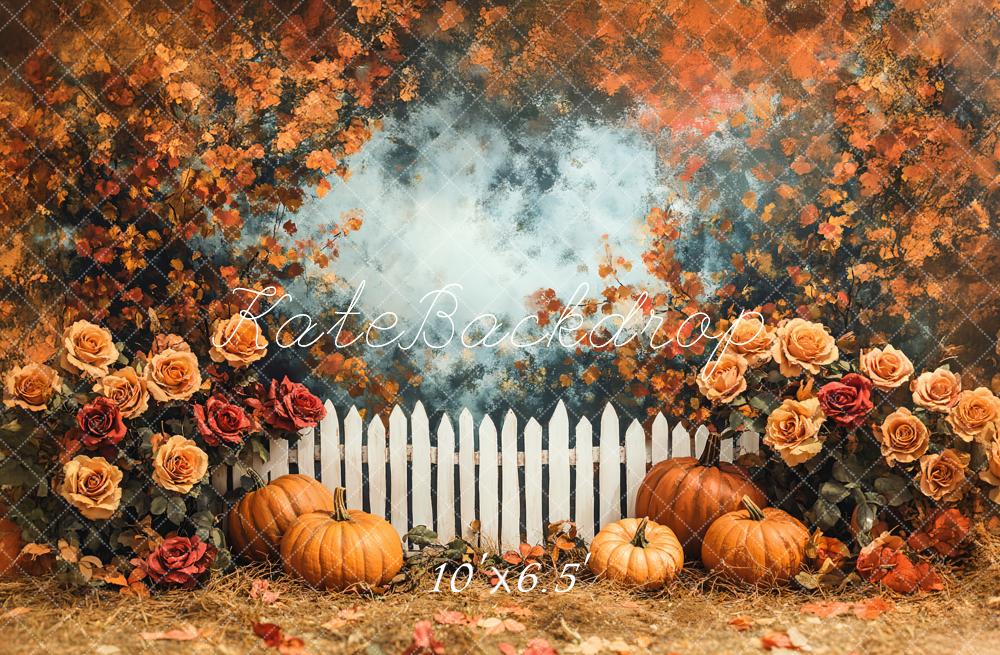Kate Autumn Pumpkin Rose Garden Fence Backdrop Designed by Emetselch - Image 4