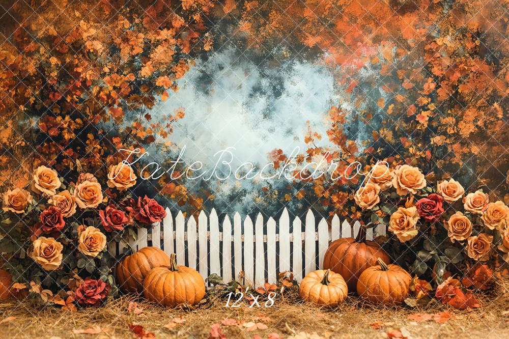 Kate Autumn Pumpkin Rose Garden Fence Backdrop Designed by Emetselch - Image 7