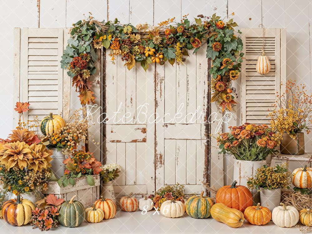Kate Autumn Pumpkin Rustic Shutters Backdrop Designed by Emetselch - Image 3